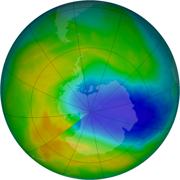 Antarctic ozone map for 01 November 2013